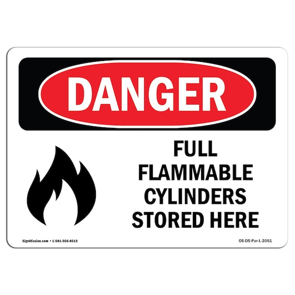 OSHA Sign, 18" Height, 24" Wide, Rigid Plastic, Full Flammable Cylinders Stored Here, Landscape